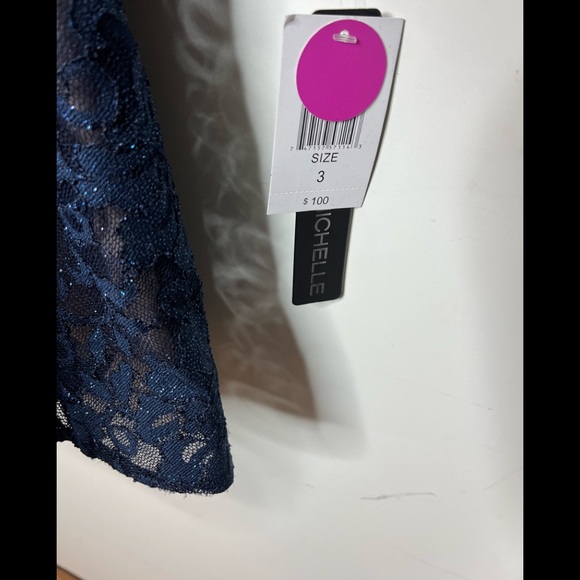 My Michelle Long Sleeve Lace Sparkly Navy Blue Formal Homecoming Sz 3 - Picture 3 of 13